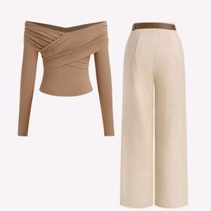 Elegant Tan and Cream Women's Jumpsuit